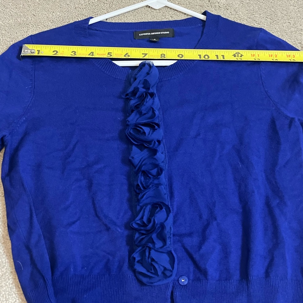 Express Collection Studio Royal Blue Ruffle Front Cardigan small - Picture 5 of 7